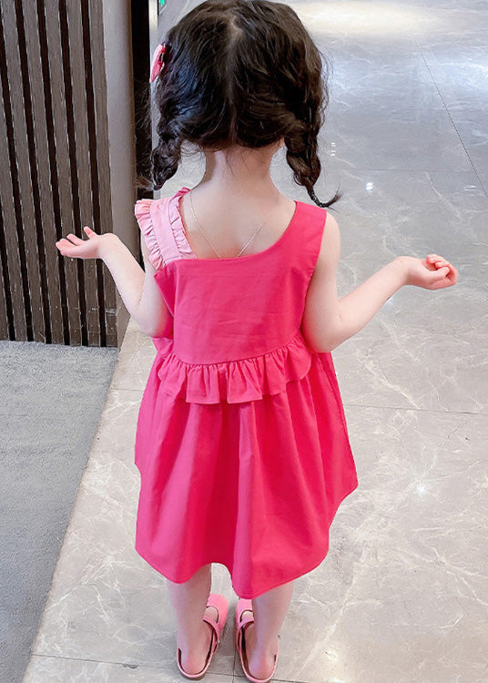 DIY Red Asymmetrical Ruffled Patchwork Little Rabbit Kids Girls Maxi Dresses Summer