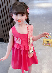 DIY Red Asymmetrical Ruffled Patchwork Little Rabbit Kids Girls Maxi Dresses Summer