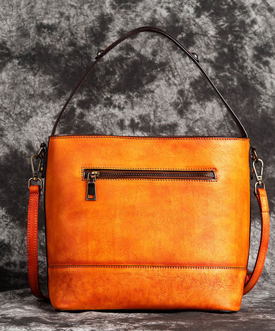 DIY Red Brown Print Paitings Calf Leather Tote Handbag