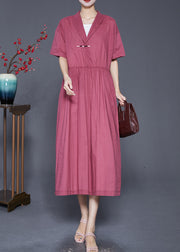 DIY Red Chinese Button Exra Large Hem Linen Maxi Dresses Summer