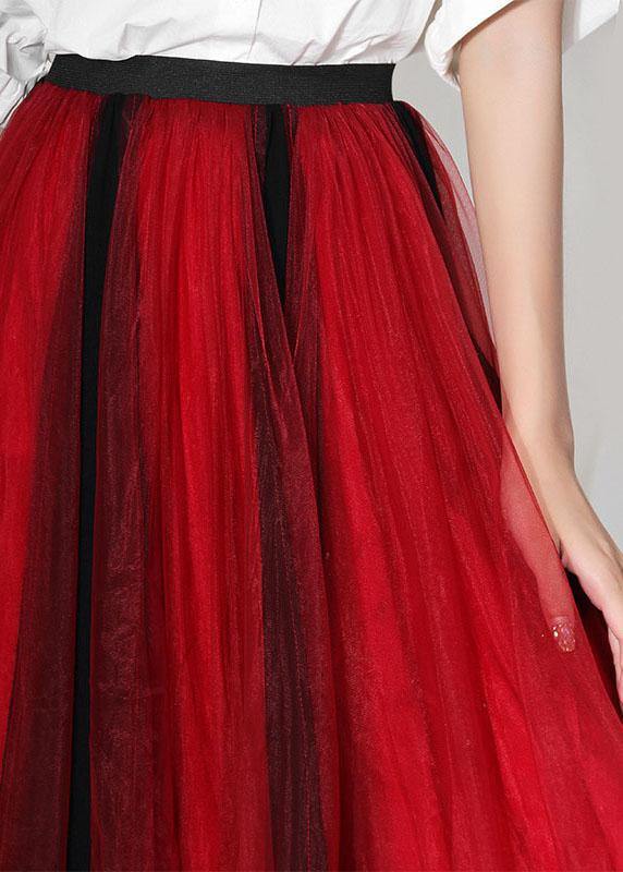 DIY Red High Waist Tulle Patchwork A Line Skirts - SooLinen