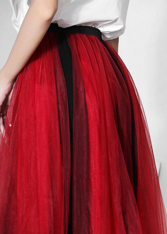 DIY Red High Waist Tulle Patchwork A Line Skirts - SooLinen
