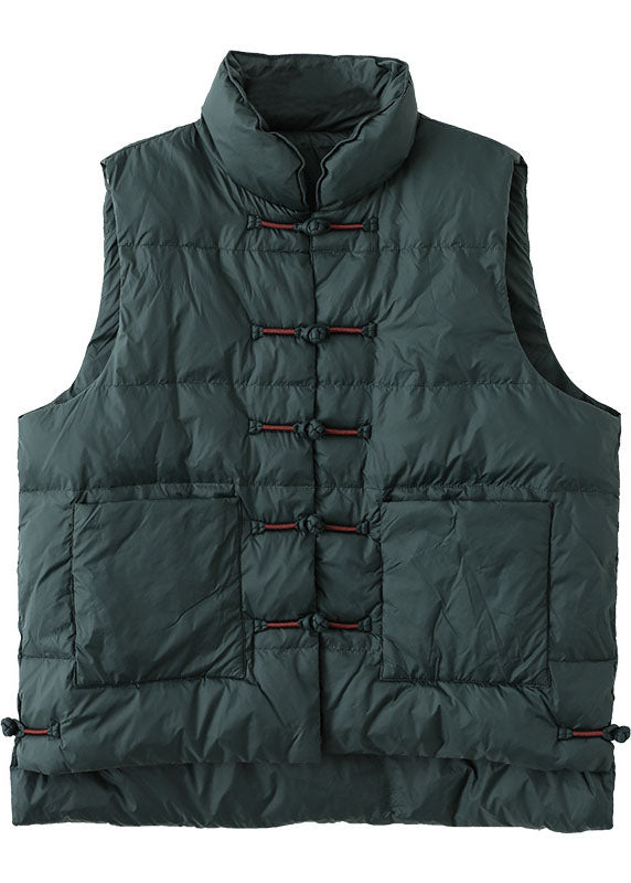 DIY Red Stand Collar Pockets Oriental Winter Puffer Vest