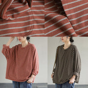 DIY Red cotton Crane tops Striped cotton Spring Sweatshirt - SooLinen