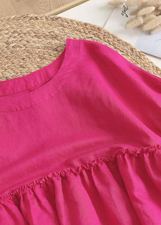 DIY Rose O-Neck Ruffled Patchwork Cotton Blouse Top Summer