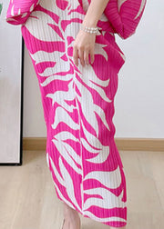 DIY Rose V Neck Print Wrinkled Maxi Dress Batwing Sleeve