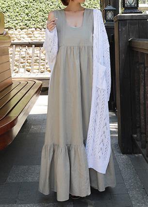 DIY Ruffles cotton summer quilting dresses Inspiration light gray Plus Size Dress - SooLinen