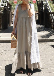 DIY Ruffles cotton summer quilting dresses Inspiration light gray Plus Size Dress - SooLinen