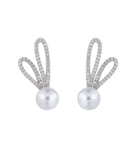 DIY Silk Sterling Silver Zircon Pearl Little Rabbit Stud Earrings