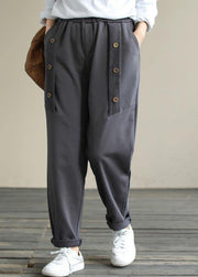 DIY Spring Wide Leg Pants Women's Gray Gifts Elastic Waist Patchwork Pant - SooLinen