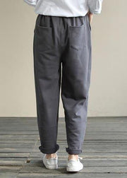 DIY Spring Wide Leg Pants Women's Gray Gifts Elastic Waist Patchwork Pant - SooLinen