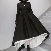 DIY Stand Collar Large Hem Spring Tunics For Women Fashion Ideas Black Dresses - SooLinen
