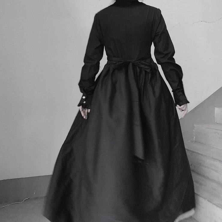 DIY Stand Collar Large Hem Spring Tunics For Women Fashion Ideas Black Dresses - SooLinen