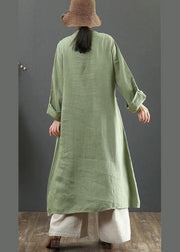 DIY Stand Collar Pockets Spring Tunic Shirts Green A Line Dress - SooLinen