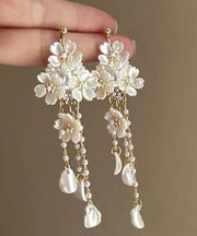 DIY White Alloy Pearl Floral Tassel Drop Earrings
