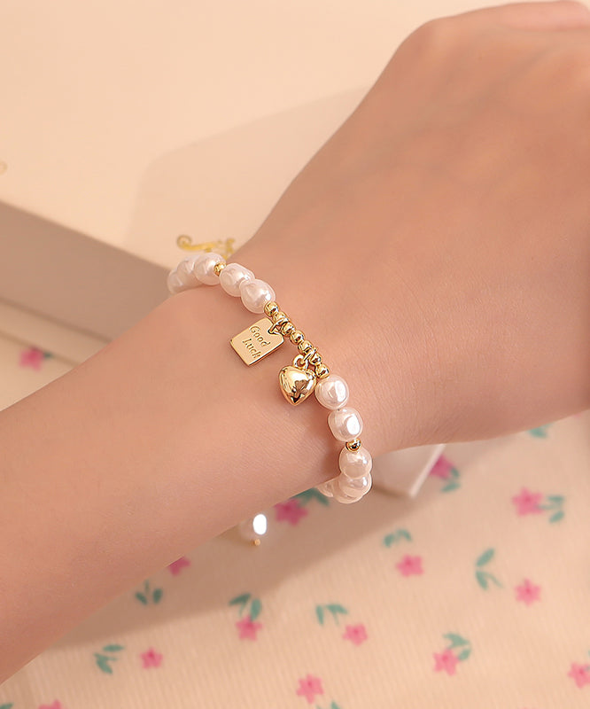 DIY White Alloy Pearl Oil Drip Love Charm Bracelet
