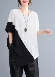 DIY White Asymmetrical Patchwork Hollow Out Cotton Tanks Summer