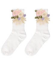 DIY White Embroidered Floral Mid Calf Socks