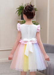 DIY White Embroidered Patchwork Ruffled Cotton Baby Girls Dresses Butterfly Sleeve