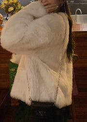 DIY White O-Neck Button Thick Fluffy Coat Long Sleeve