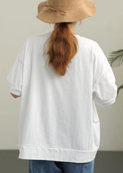 DIY White O-Neck Cotton Summer T Shirts - SooLinen