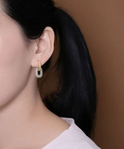 DIY White Sterling Silver Gilded Inlaid Jade Hoop Earrings