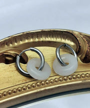 DIY White Sterling Silver Inlaid Jade Hoop Earrings