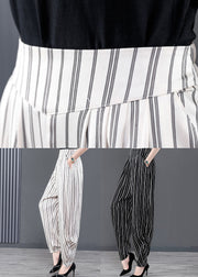 DIY White Striped Pockets Patchwork Chiffon Pants Summer