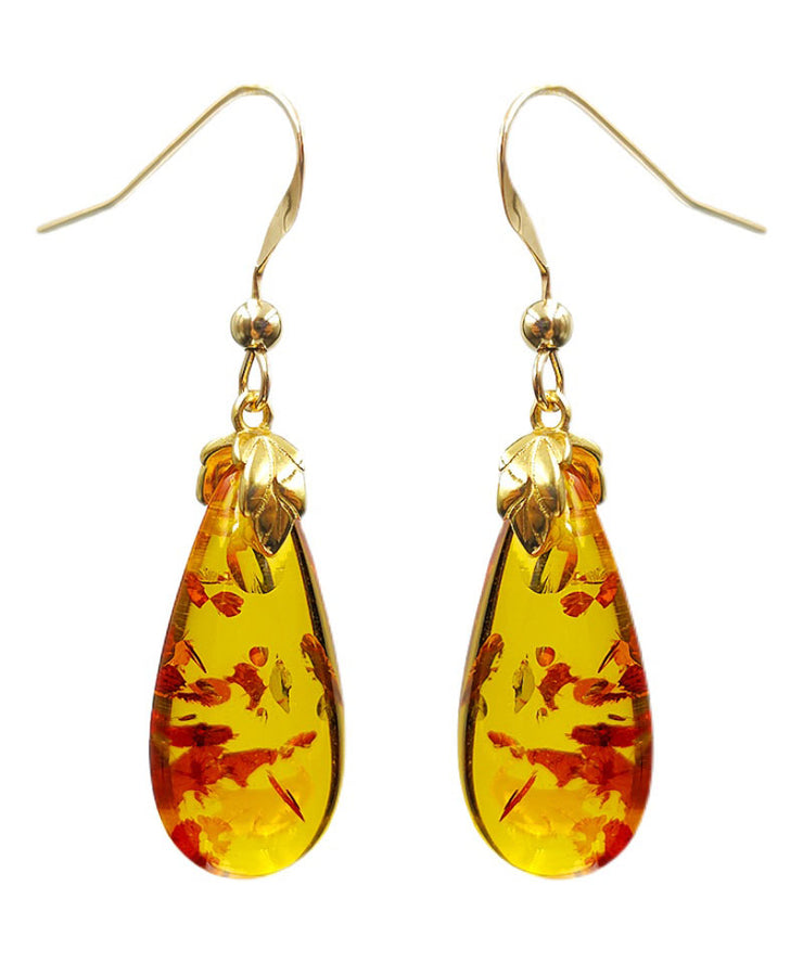 DIY Yellow 14K Gold Amber Water Drop Drop Earrings