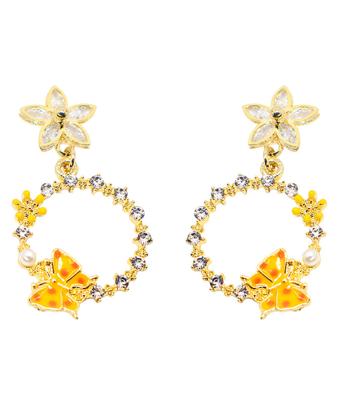 DIY Yellow Butterfly Floral Zircon Drop Earrings