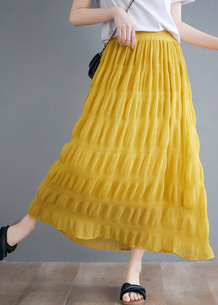 DIY Yellow Elastic Waist Wrinkled Cotton Skirt Summer