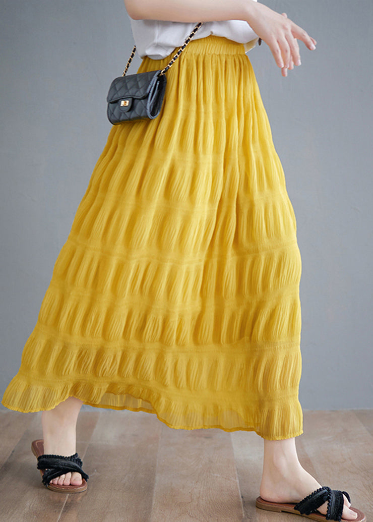 DIY Yellow Elastic Waist Wrinkled Cotton Skirt Summer
