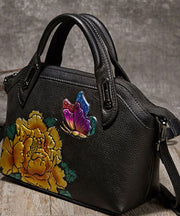 DIY Yellow Embossing Paitings Calf Leather Tote Handbag