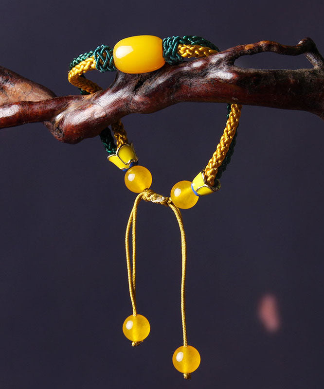 DIY Yellow Green Hand Woven AgateCharm Bracelet