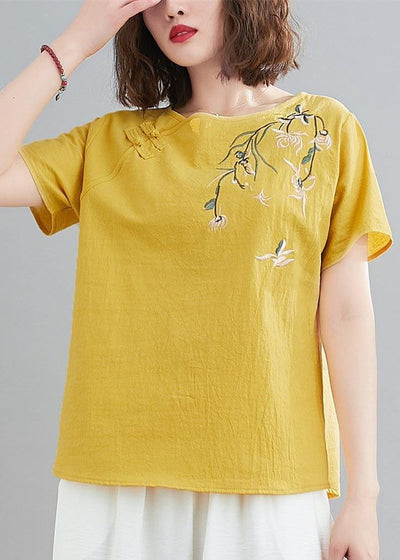 DIY Yellow Oriental Cotton Linen Summer Tops - SooLinen