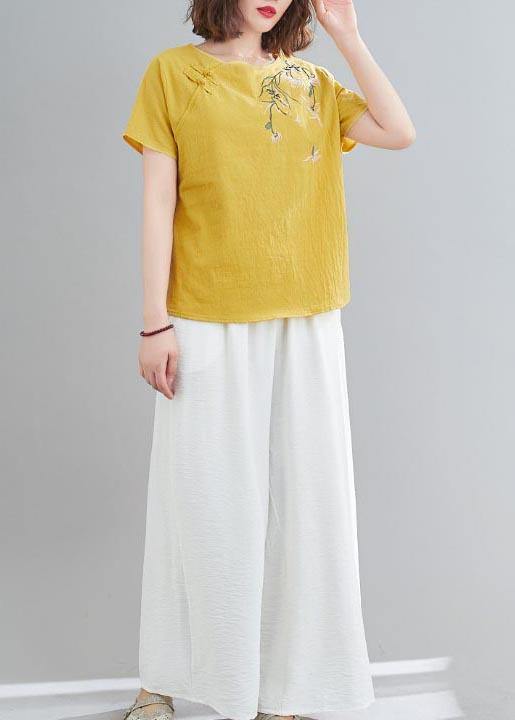 DIY Yellow Oriental Cotton Linen Summer Tops - SooLinen