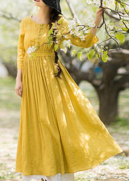 DIY Yellow Outfit O Neck Half Sleeve Loose Spring Dresses - SooLinen