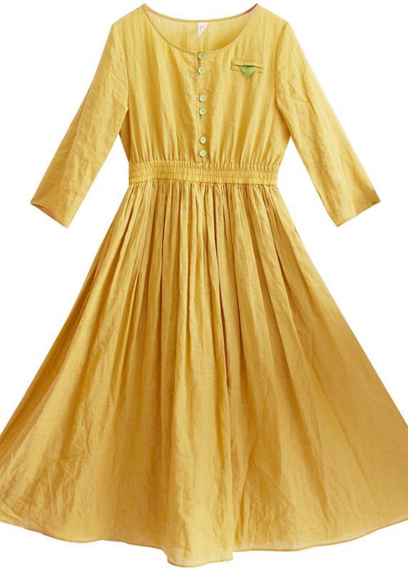 DIY Yellow Outfit O Neck Half Sleeve Loose Spring Dresses - SooLinen