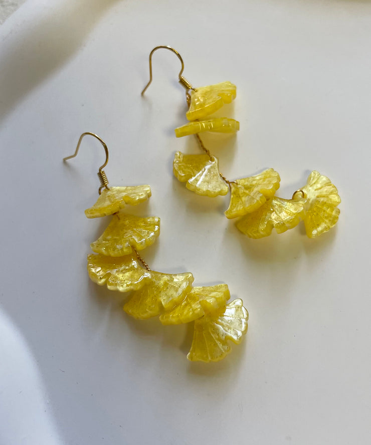 DIY Yellow Overgild Tassel Ginkgo Leaf Drop Earrings