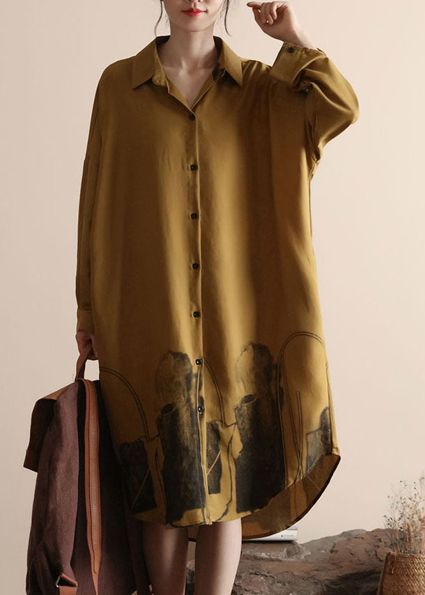 DIY Yellow Peter Pan Collar Patchwork Linen Shirts Dresses Spring