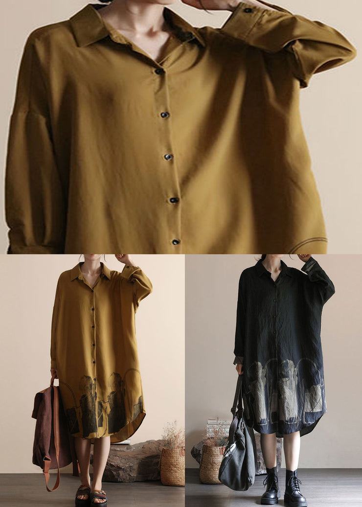 DIY Yellow Peter Pan Collar Patchwork Linen Shirts Dresses Spring