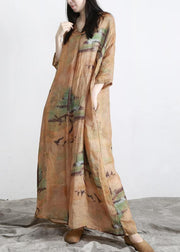 DIY Yellow Print Linen Oversize Summer Long Dress - SooLinen