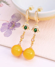 DIY Yellow Sterling Silver Overgild Beeswax Ball Drop Earrings