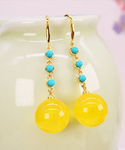 DIY Yellow Sterling Silver Overgild Turquoise Beeswax Skinny Drop Earrings