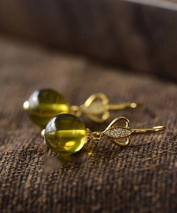 DIY Yellow Sterling Silver Zircon Beeswax Amber Drop Earrings
