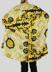 DIY Yellow low high design Peter Pan Collar print shirt Batwing Sleeve