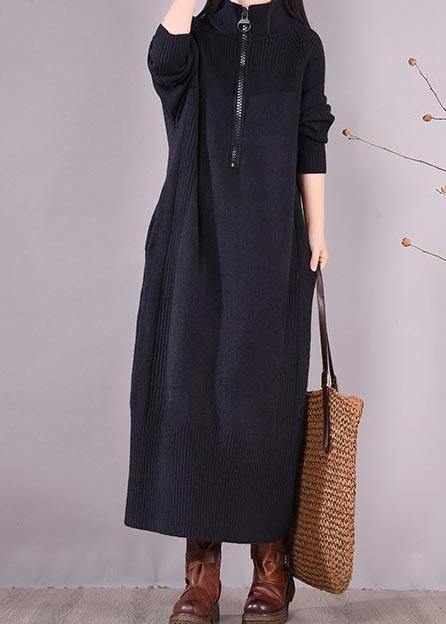 DIY Zippered Pockets Spring Clothes For Women Pattern Black Loose Dresses - SooLinen