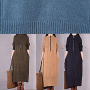 DIY Zippered Pockets Spring Clothes For Women Pattern Black Loose Dresses - SooLinen
