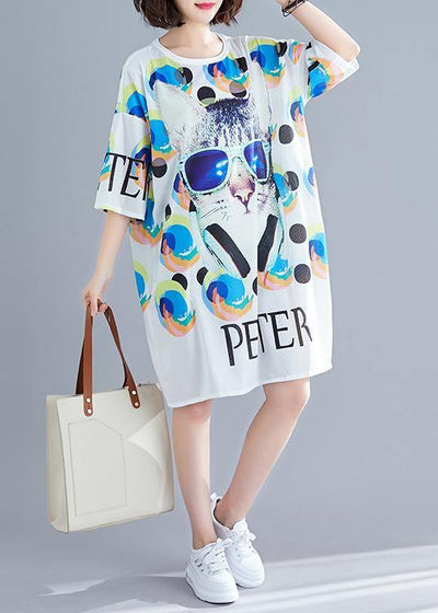 DIY animal alphabet print cotton tunic top hollow out Traveling summer Dress - SooLinen