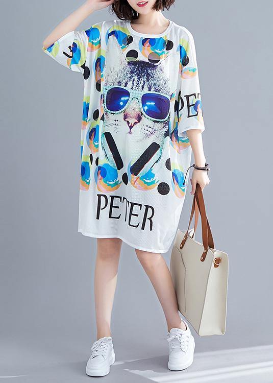 DIY animal alphabet print cotton tunic top hollow out Traveling summer Dress - SooLinen